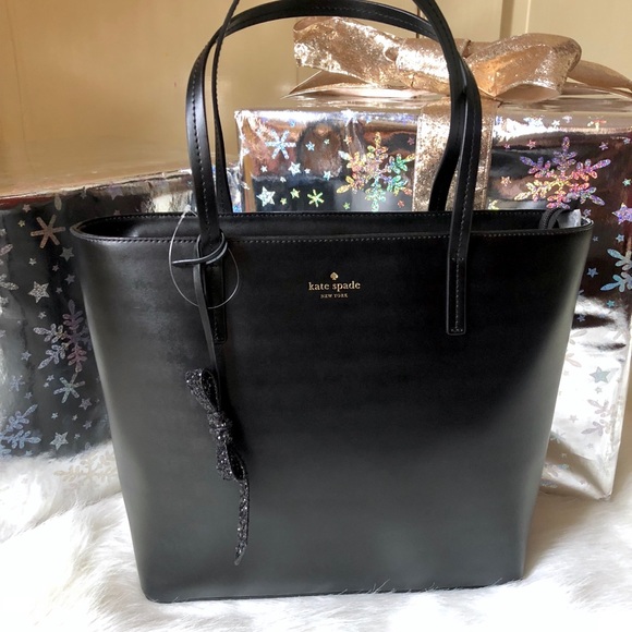🎉HP🎉Kate Spade♠️NWT Black Leather Tote Bag - Picture 2 of 8